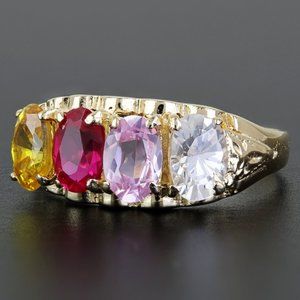 14k Yellow Gold Lab-Created Pink Sapphire, Ruby, Citrine, CZ Mother's Ring